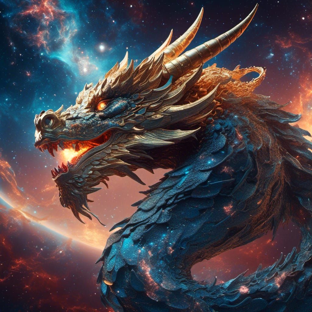 Asian Dragon Floating in Cosmic Nebula, Realistic 8K