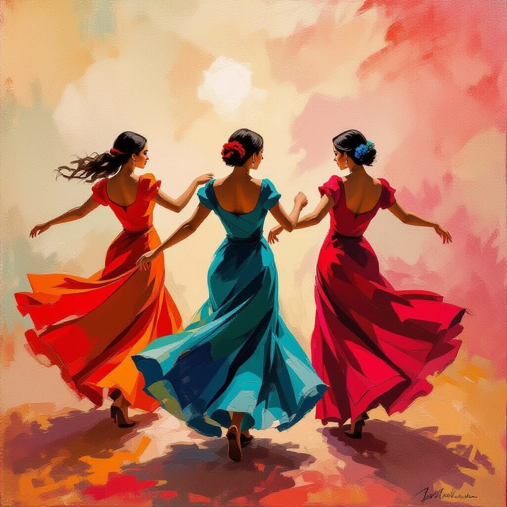 Scarlet Dancers in Abstract Expressionist Style