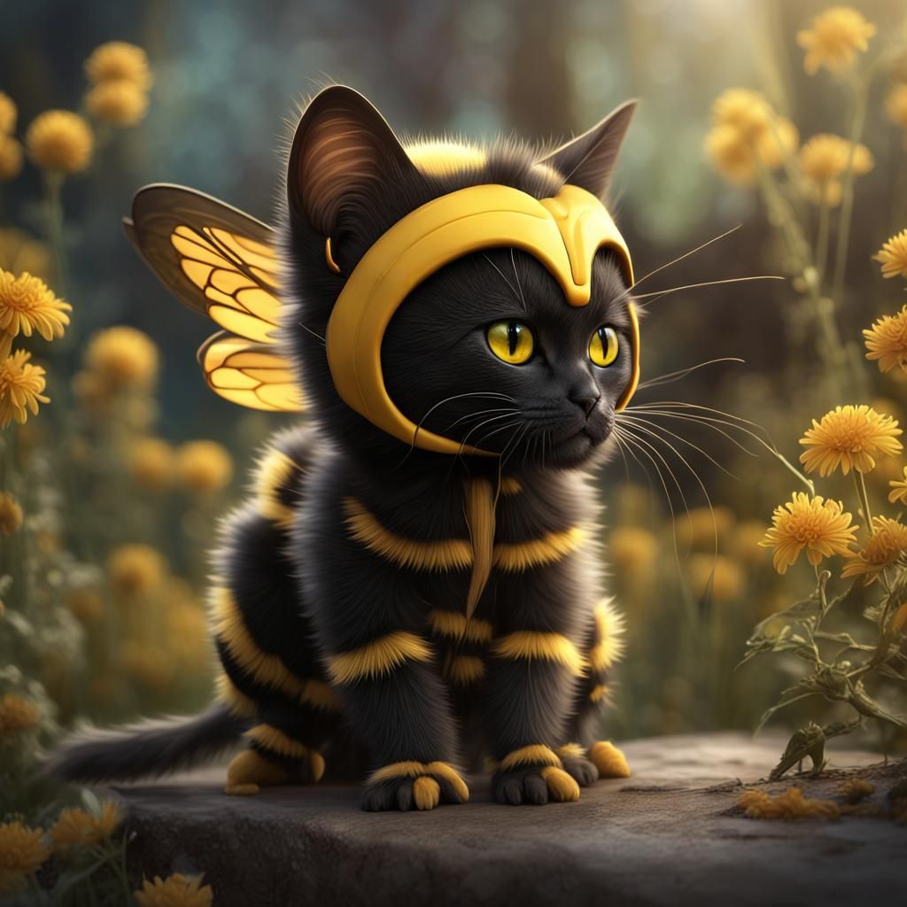 Cat as Bumblebee in Detailed Fantasy Art