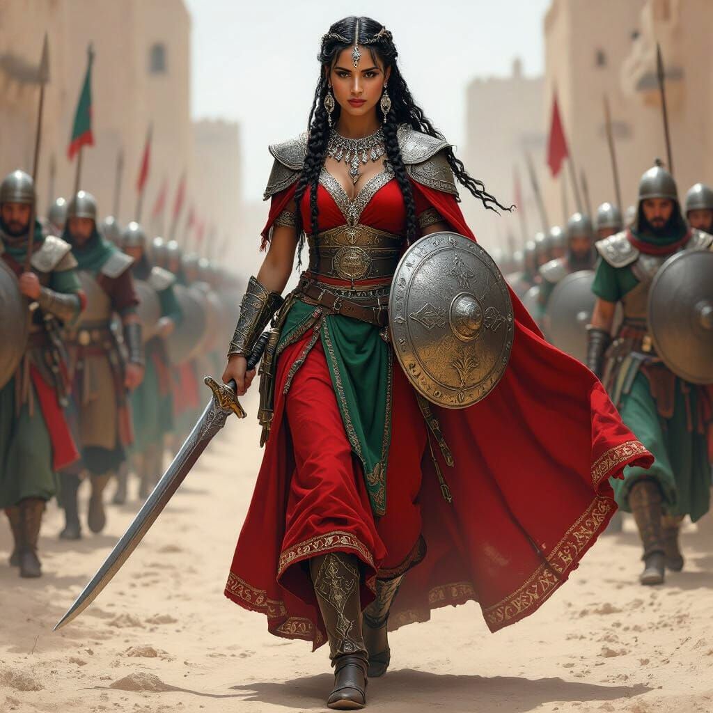 Moroccan Warrior Queen Leading Army: Digital Painting
