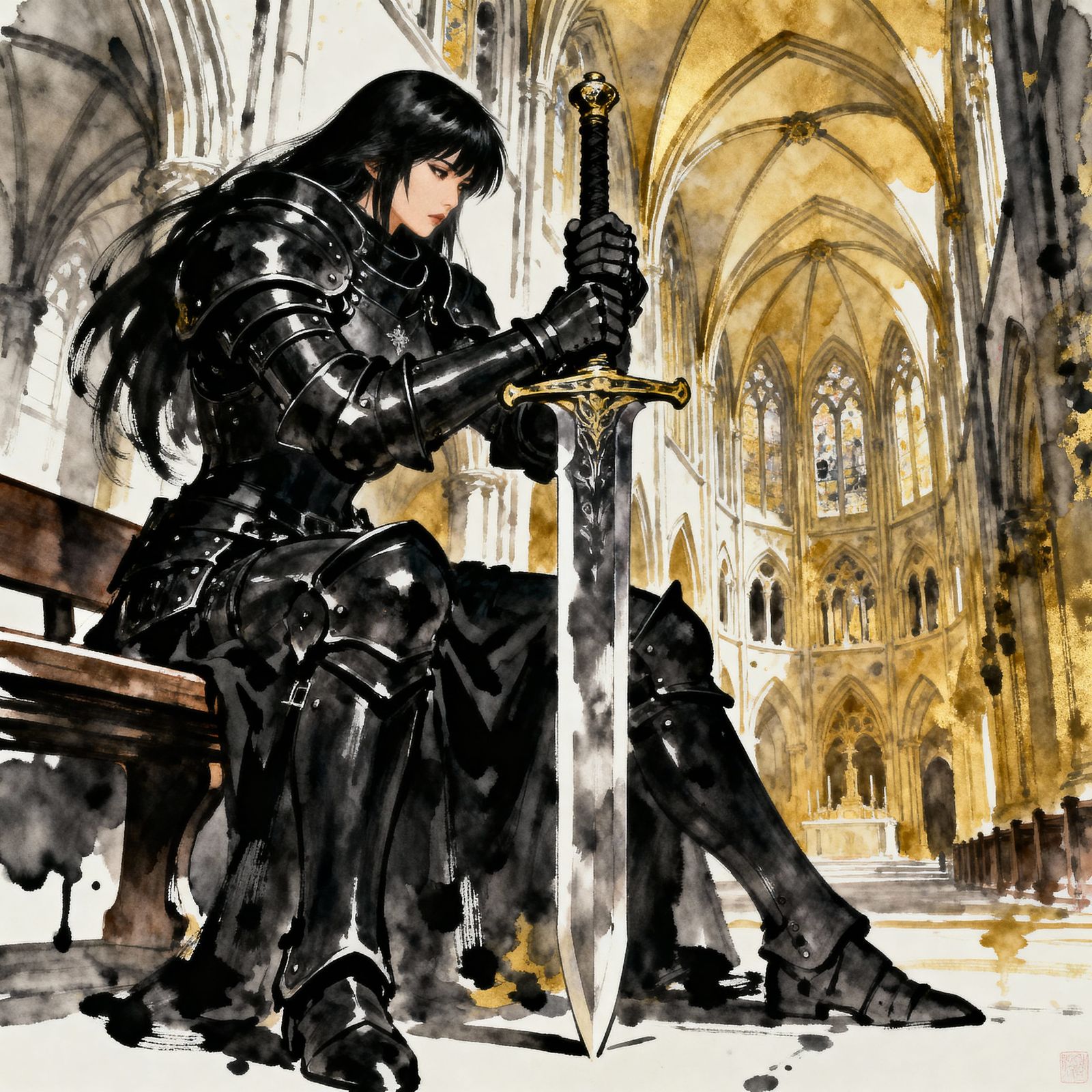 Warrior in Cathedral Interior by Yoji Shinkawa