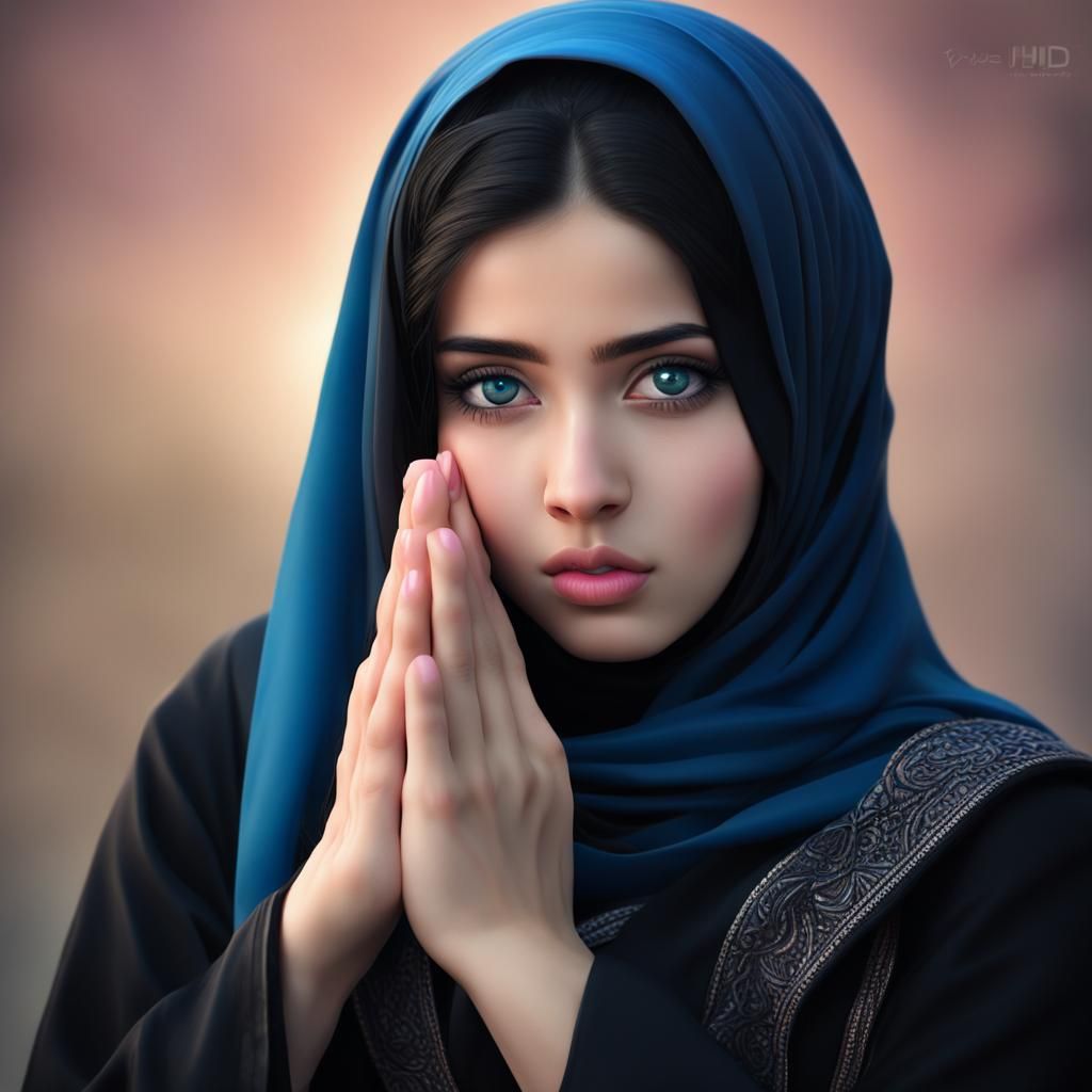 Beautiful Yemeni Girl Praying in Detailed Fantasy Art