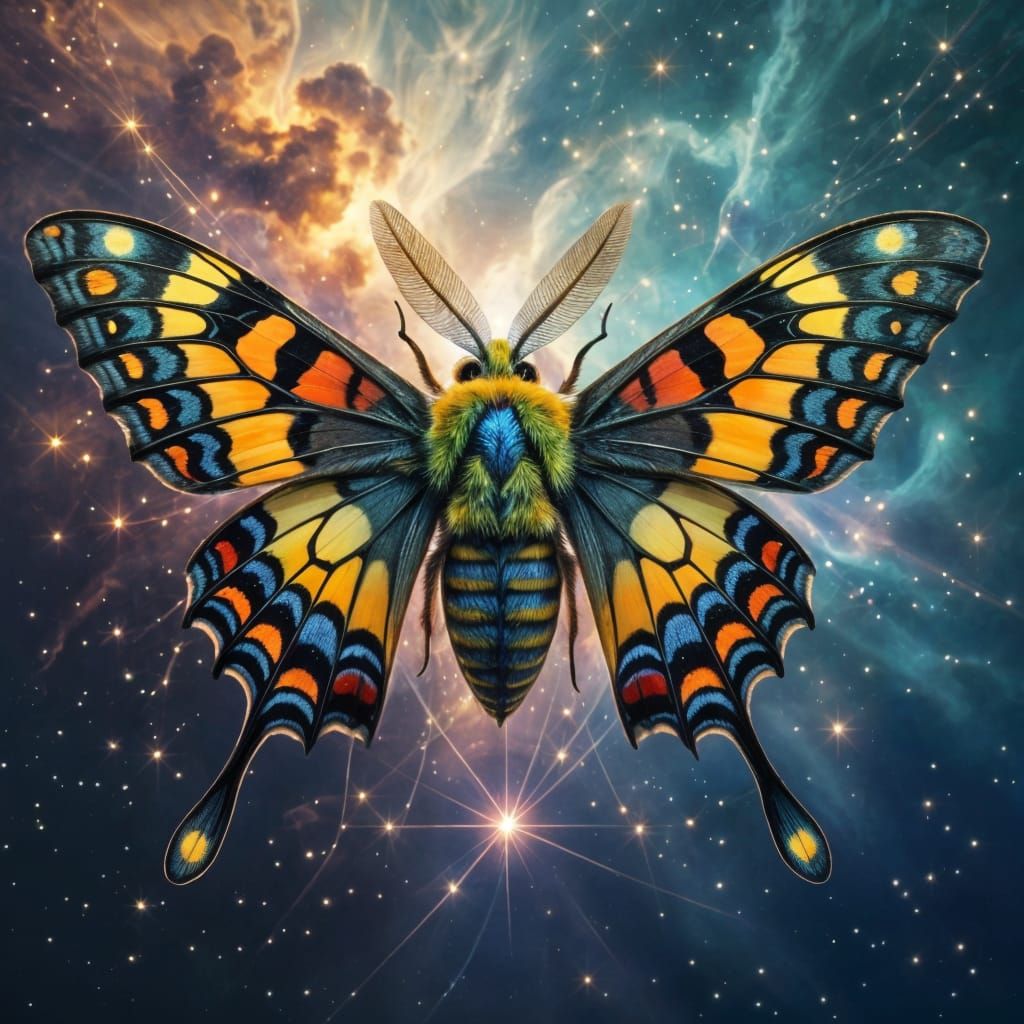 Majestic Celestial Moth Weaving Cosmic Tapestry