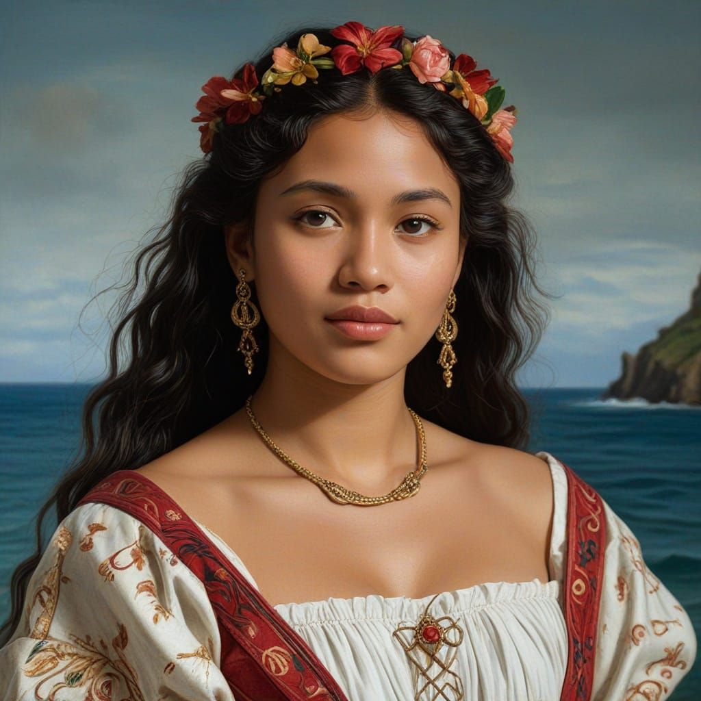 Micronesian Woman Portrait in Renaissance Oil Style