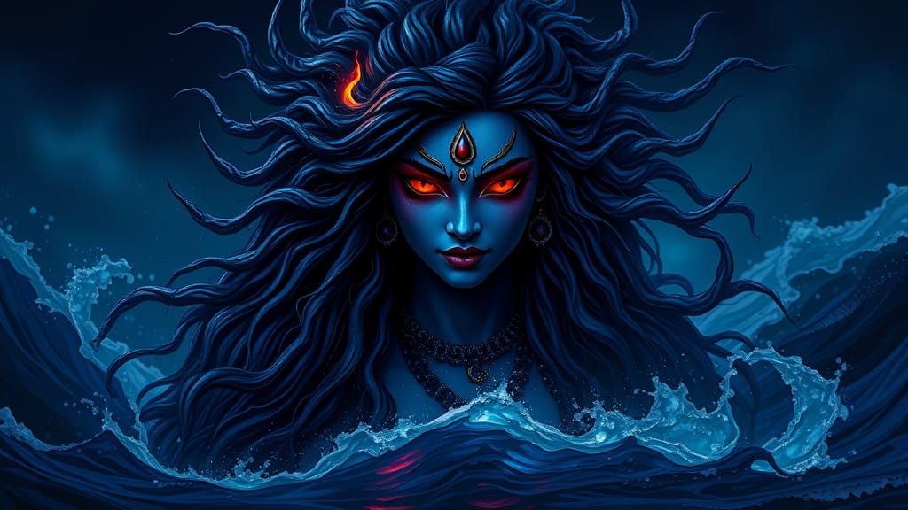 Mysterious Goddess of the Dark Sea in Hyperrealistic 3D Styl...