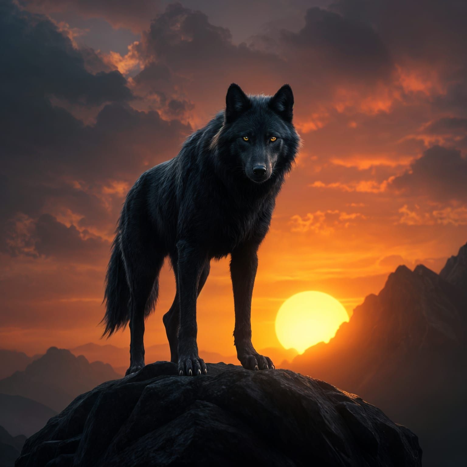 Black Wolf Silhouette: Dark Fantasy Concept Art