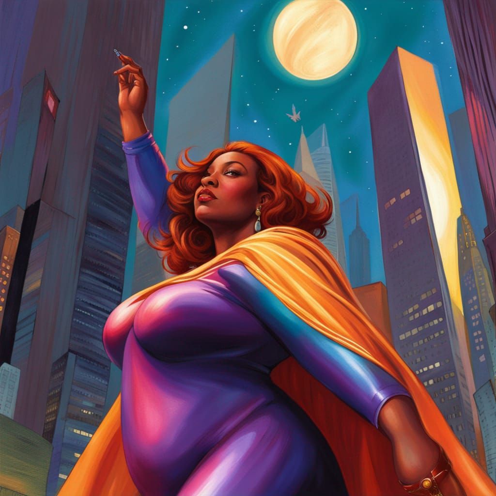 Supergoddess Strides Martian Avenue in Sci-Fi Digital Art