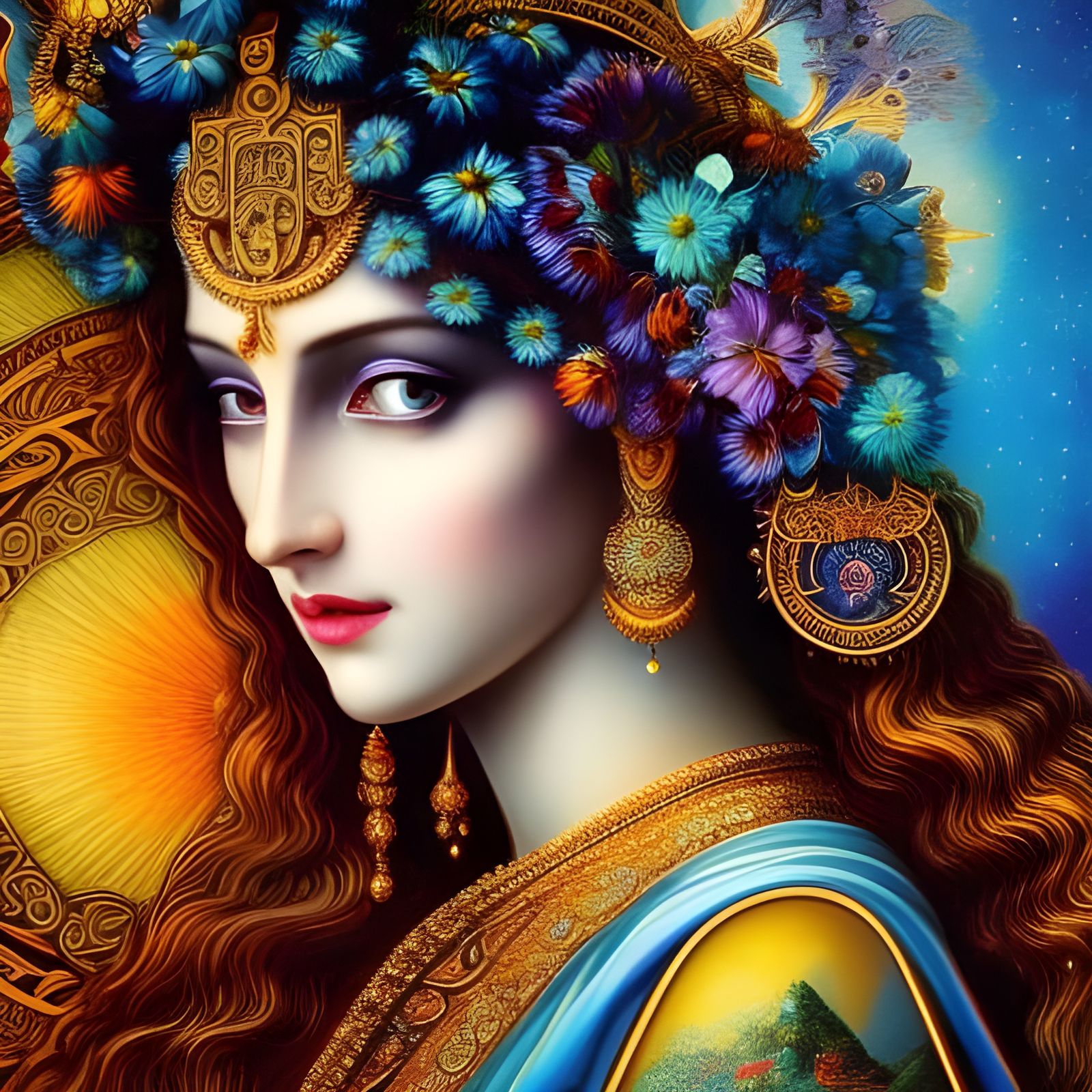 Cosmic Goddess with Celtic and Art Nouveau Elements