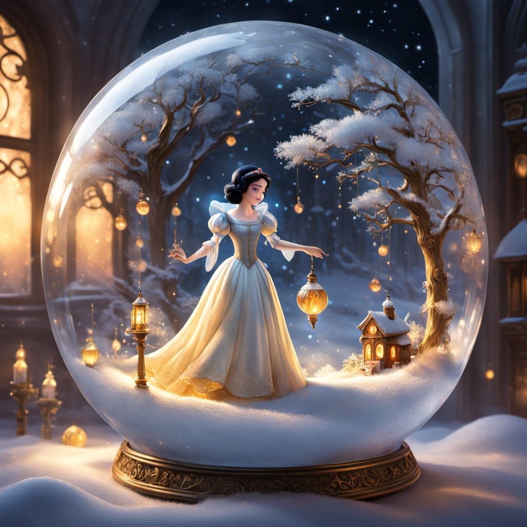 Snow White Celebrates New Year Inside Glass Ball