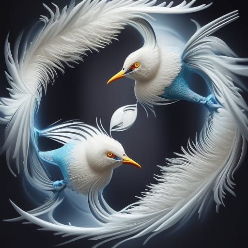 Yin Yang Birds: Detailed Digital Art
