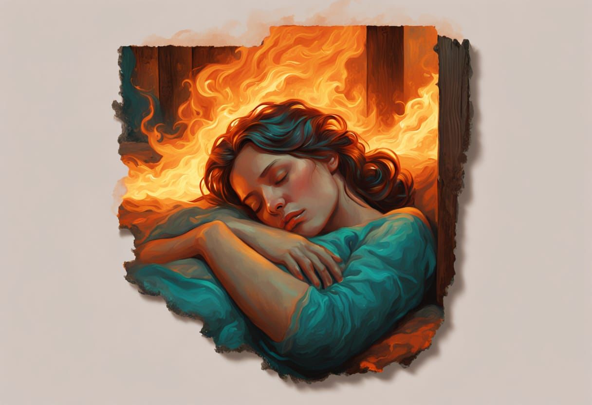 Woman Asleep in Burning House Oil Painting