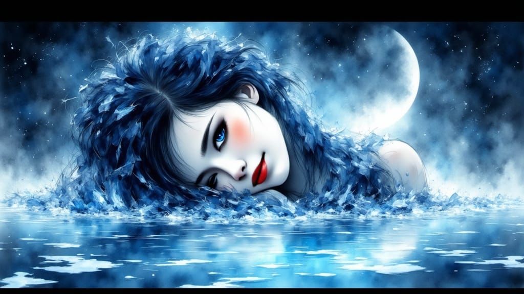 Surreal Woman with Blue Ice Art in Cyber Style