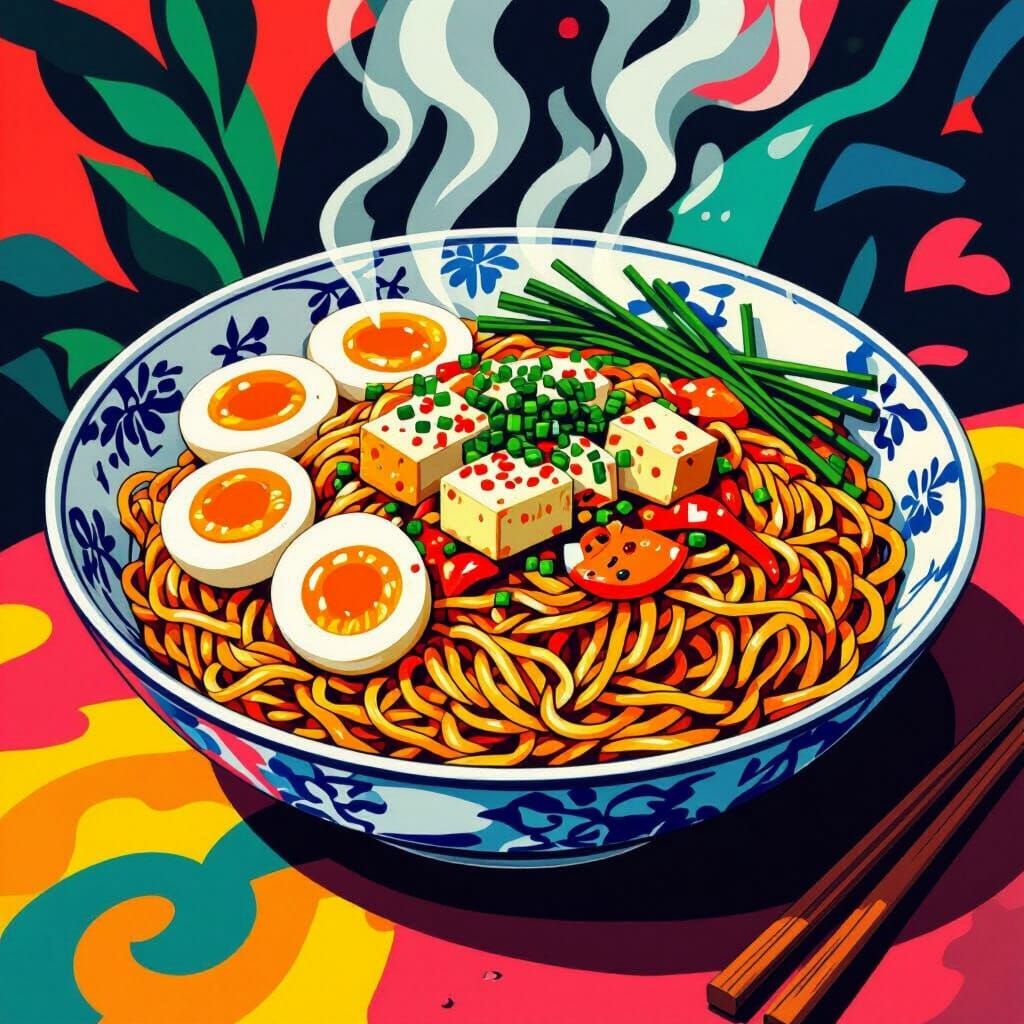 Steaming Mee Siam in Pop Art Style
