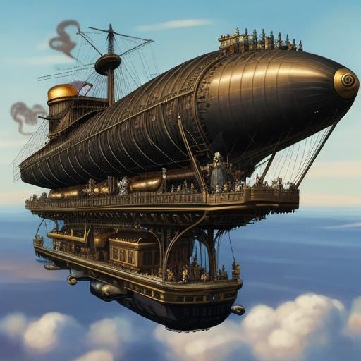 Steampunk Zeppelin with Intricate Engine Design