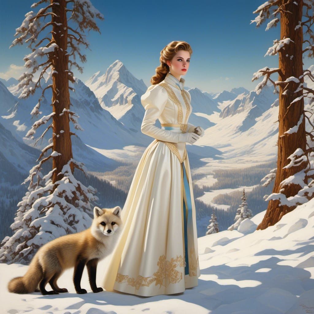 Anna Kendrick in Winter Landscape, Parrish Style