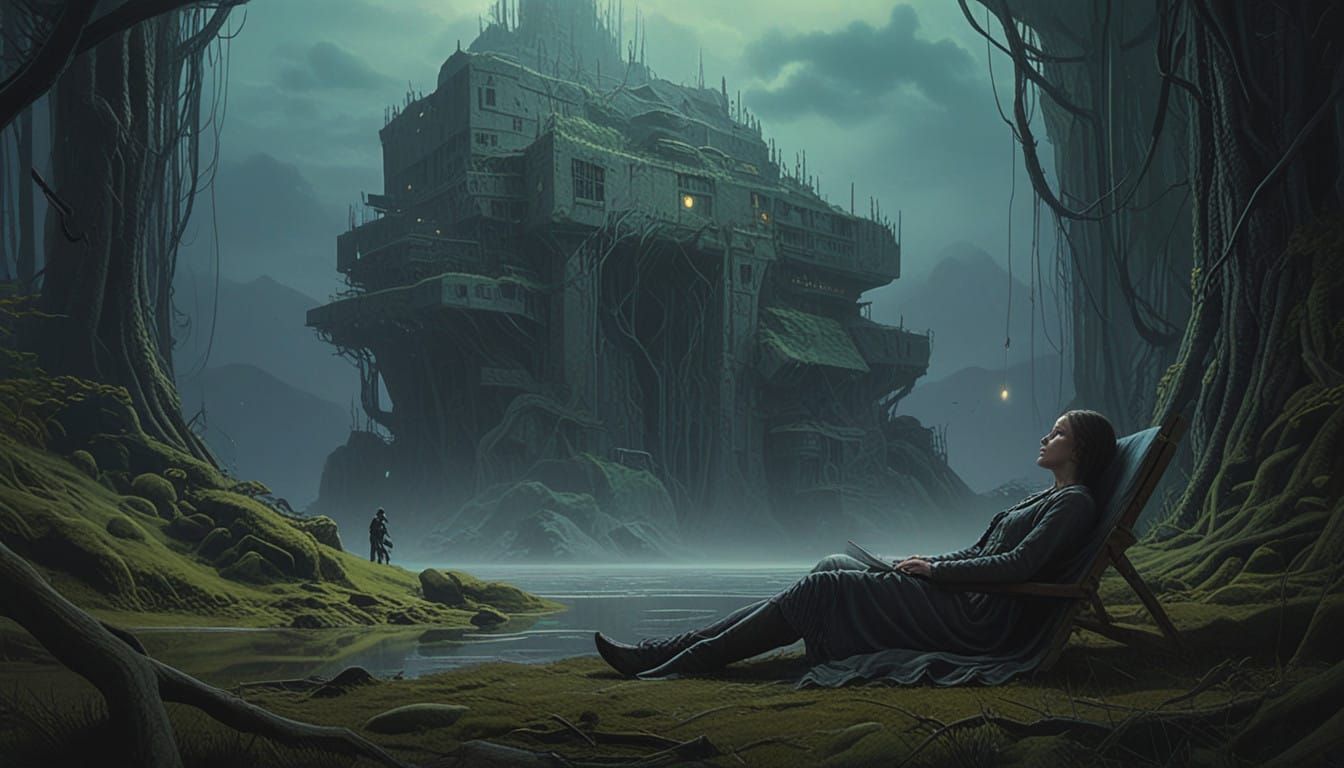 Dreamlike Goddess on a Mystical Cliffside in Cyberpunk Style