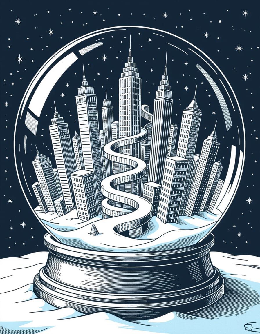 Surreal Snow Globe City with Impossible Architecture