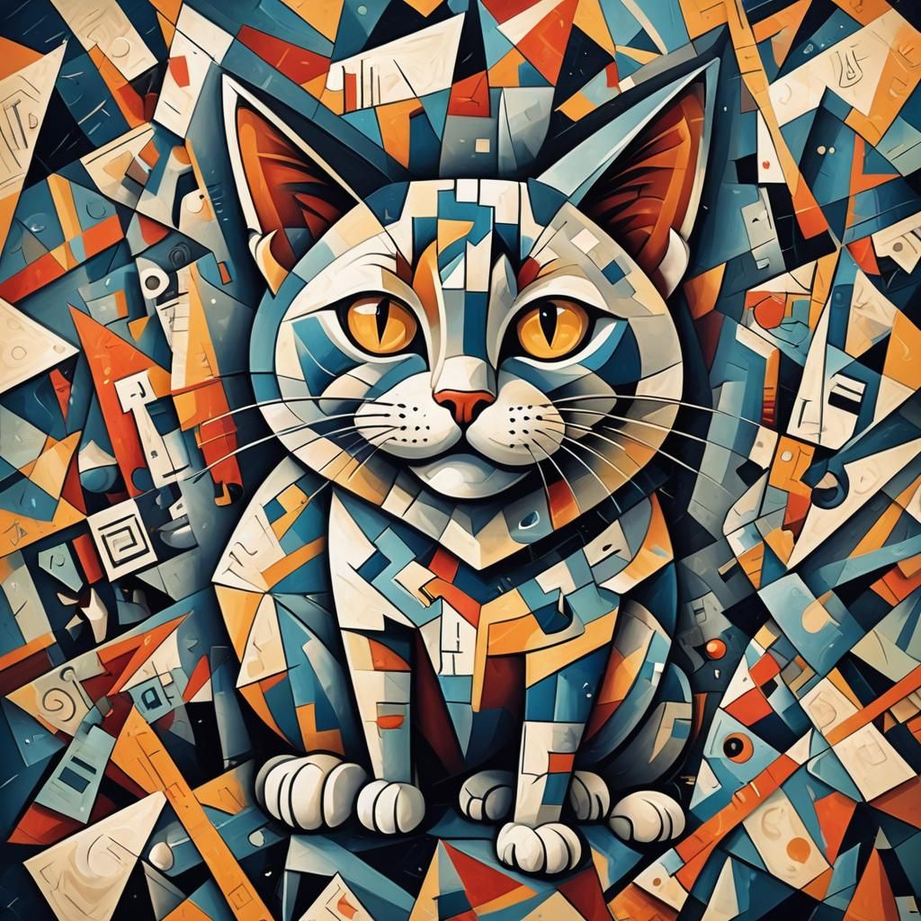Crazy Cat's Cubist Adventure in Geometric Fauvism