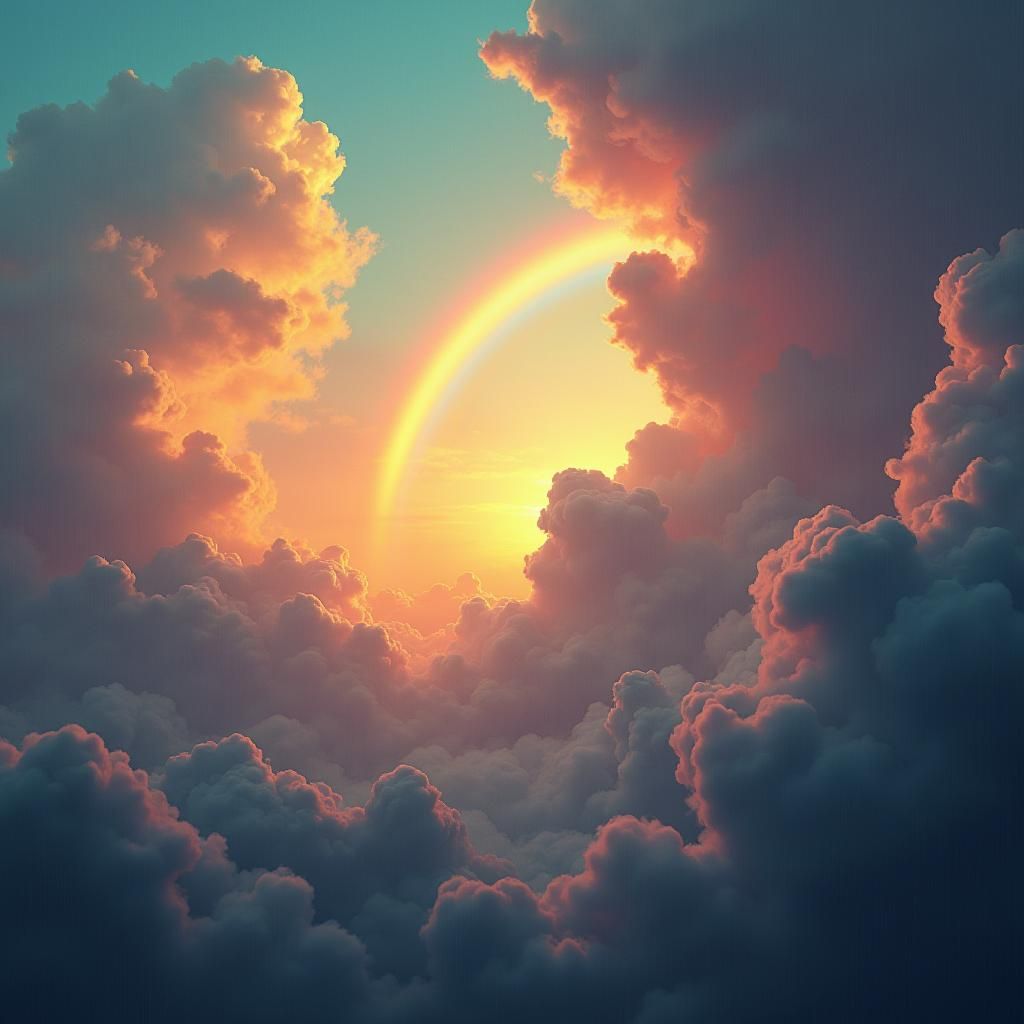 Dramatic Rainbow Landscape in Fantasy Art Style