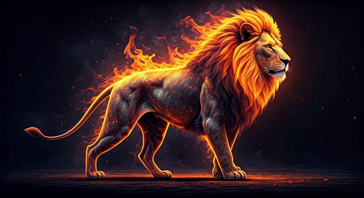 Fiery Lion: A Dynamic Flame Composition