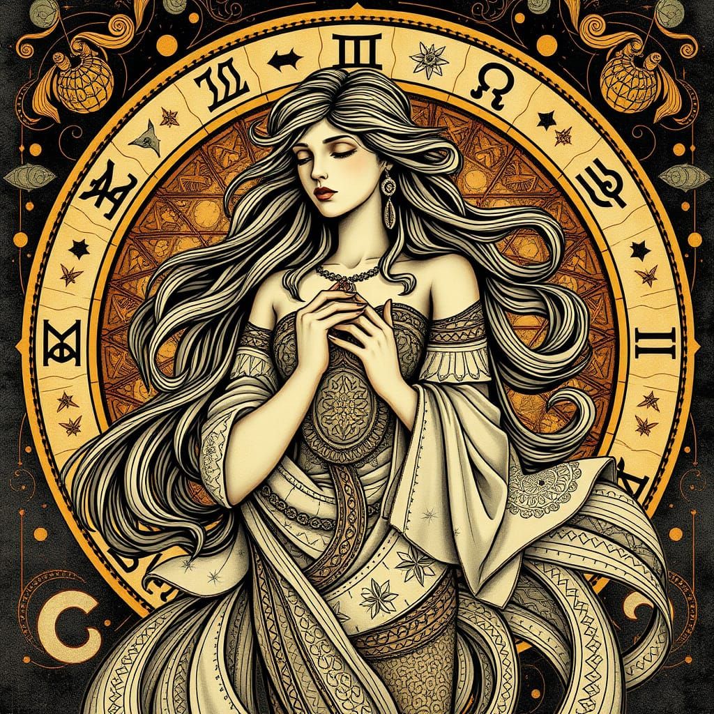 Zodiac Woman in Art Nouveau Style