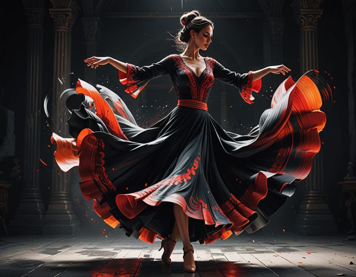 Flamenco Dancer in Motion, Swirling Colors Matte Painting