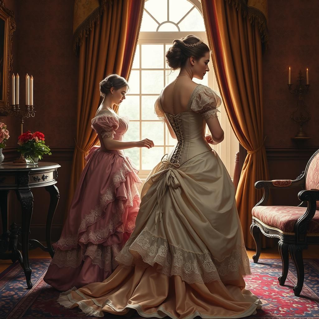 Victorian Lady in Opulent Parlor, 19th Century Style