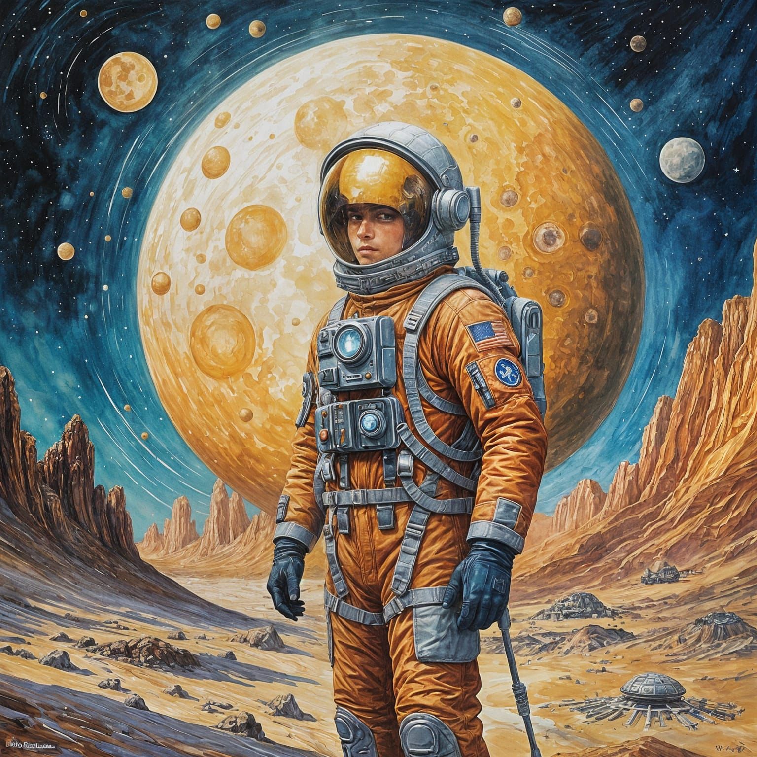 Epic Space Odyssey in Vibrant Gouache