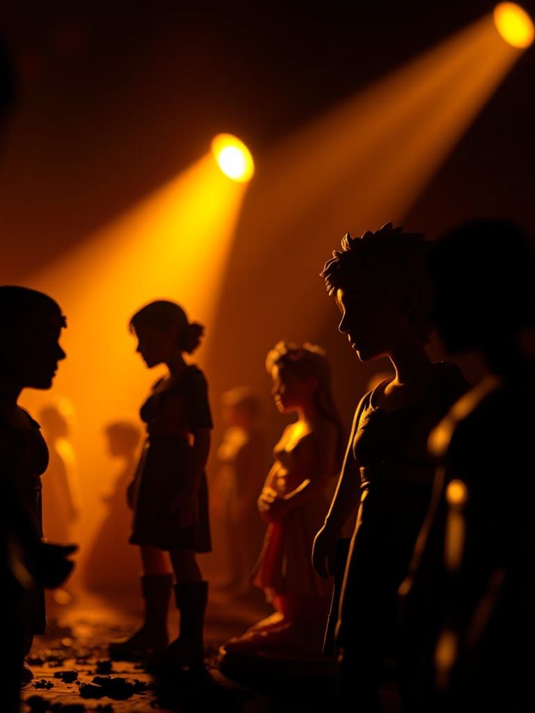 High-Contrast Clay Silhouettes in Moody Film Noir