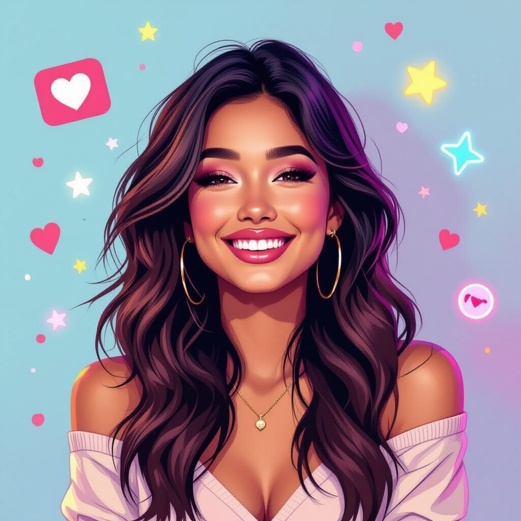 Vibrant Social Media Influencer in Digital Art