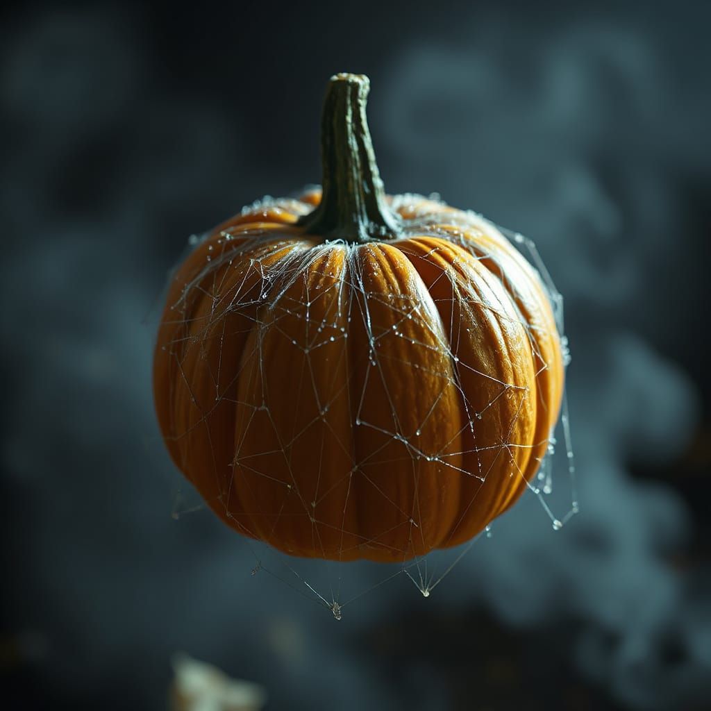 Spiderweb Pumpkin Portrait in Eerie Autumn Light