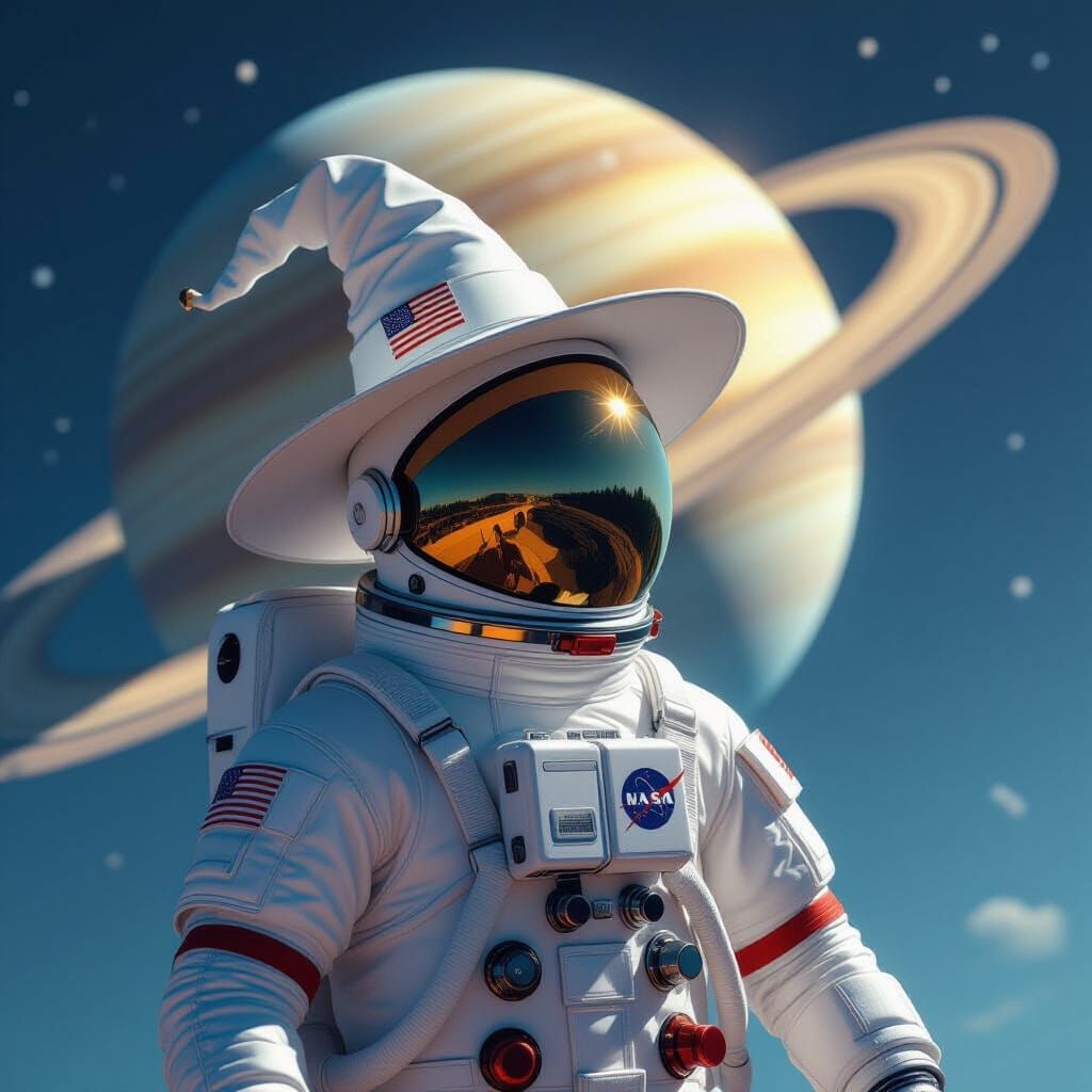 Surreal Astronaut Floats Near Saturn in Digital Painting