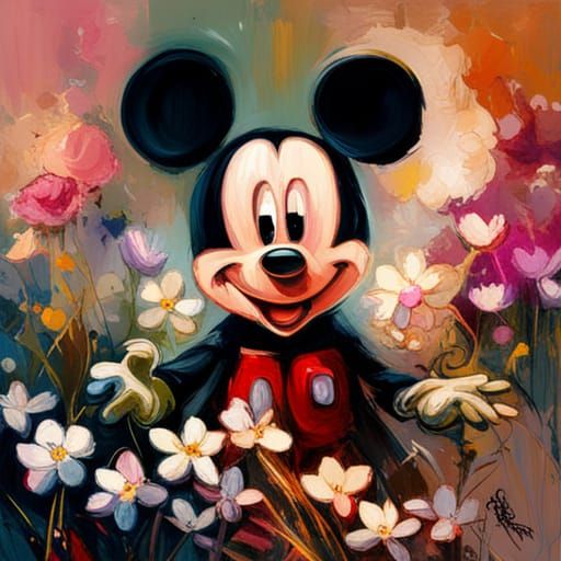 Mickey Mouse in Flower Field Painting