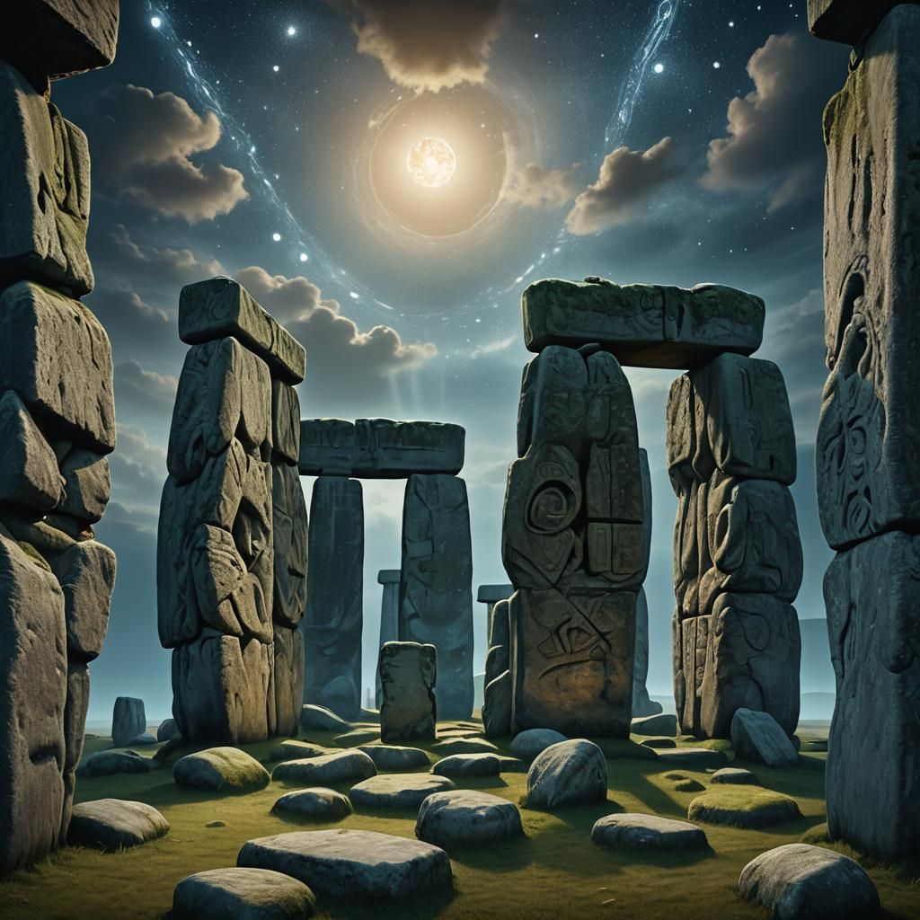 Mystical Stonehenge at Night: Fantasy Concept Art