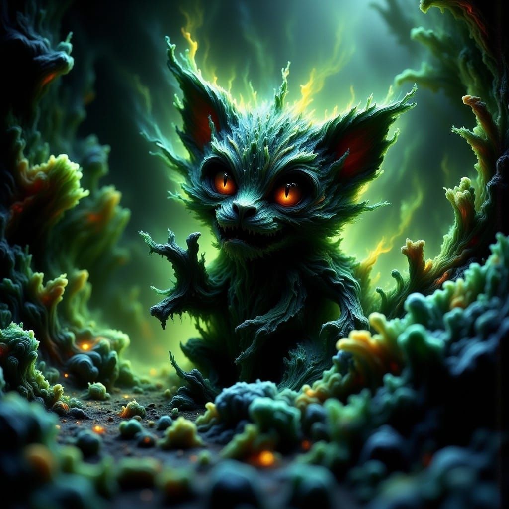 Cheshire Cat Ninja in Rainforest, Grunge Style