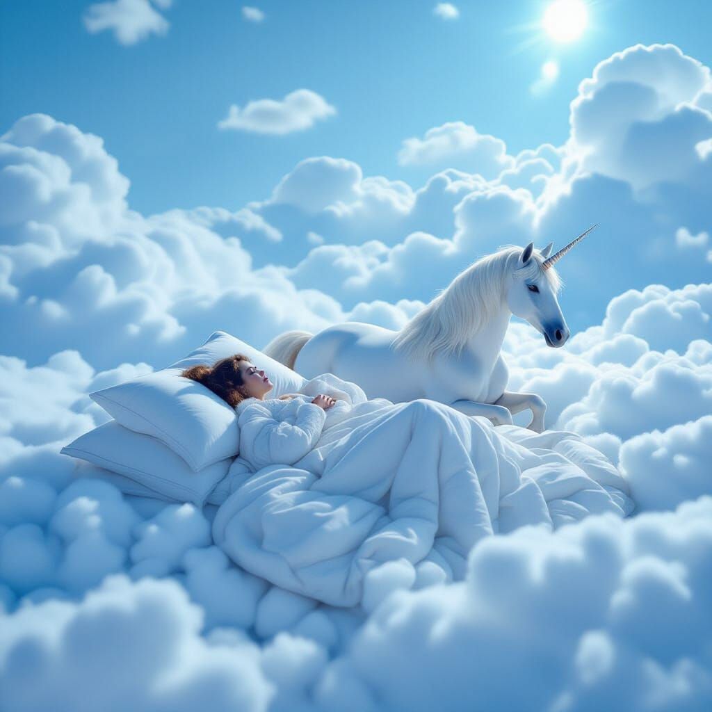 Person in Clouds: Whimsical Psychedelic Dreamscape