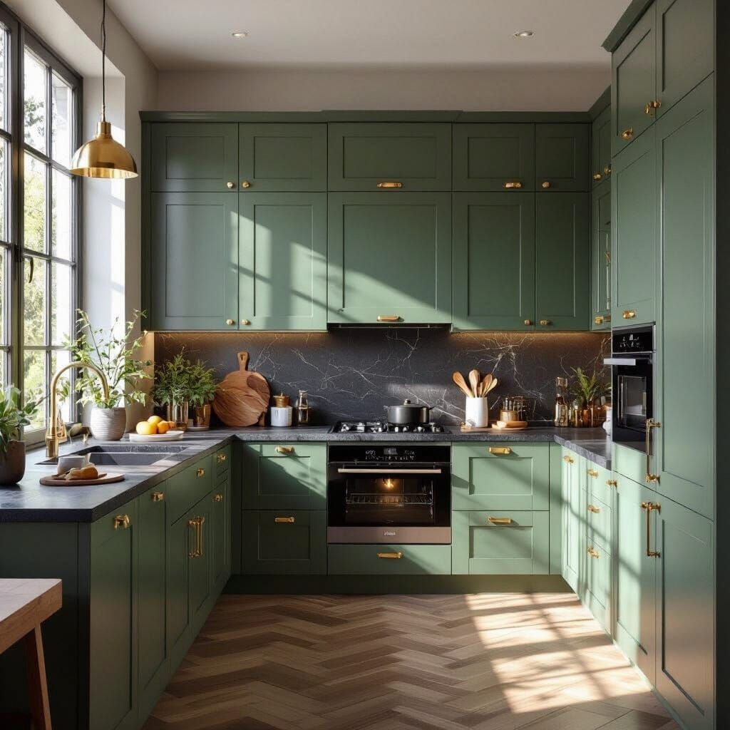 Sage Green Modern Kitchen with Natural Light