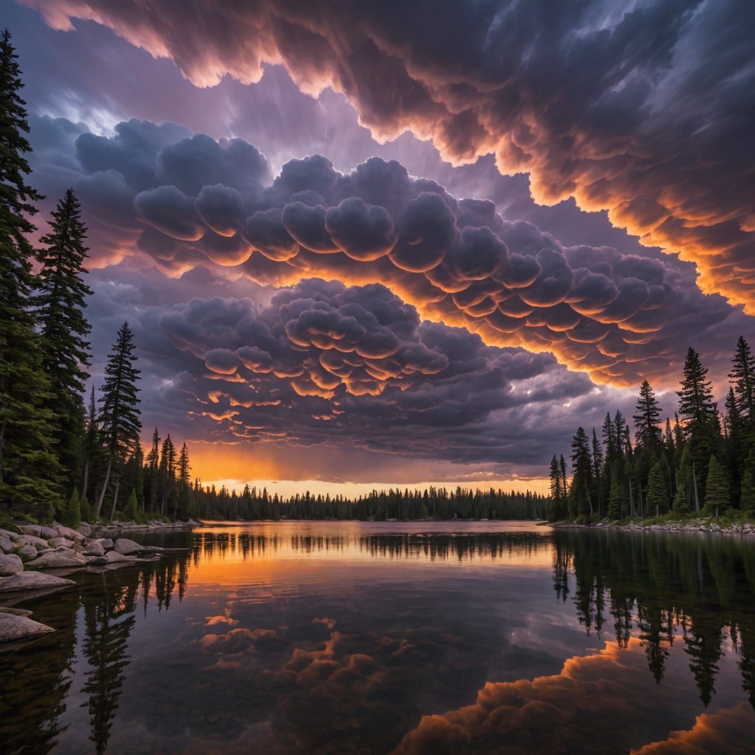 Mammatus Clouds Reflect on Crystal Lake