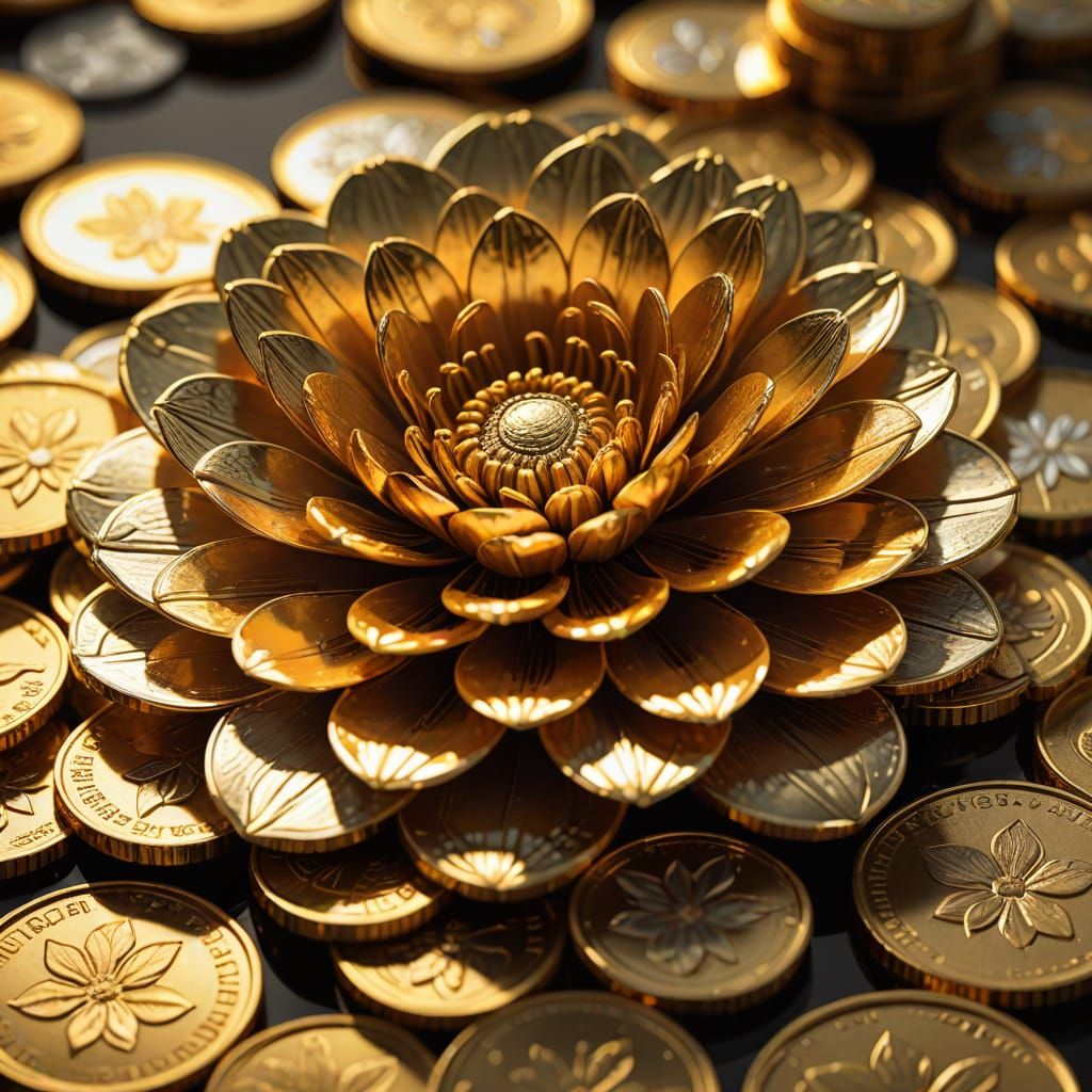 Hyper-Realistic Flower Crafted from Shiny Coins