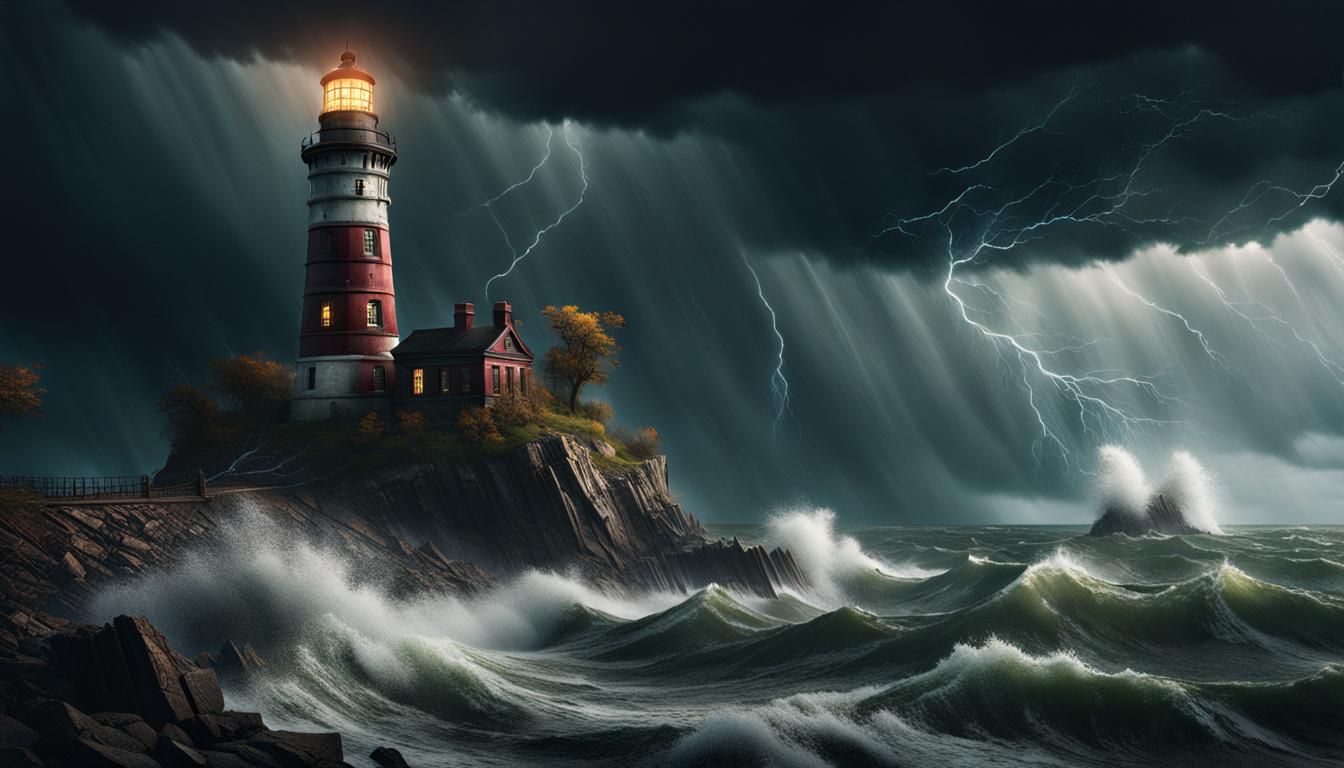 Lighthouse in Lake Erie Storm: Matte Painting
