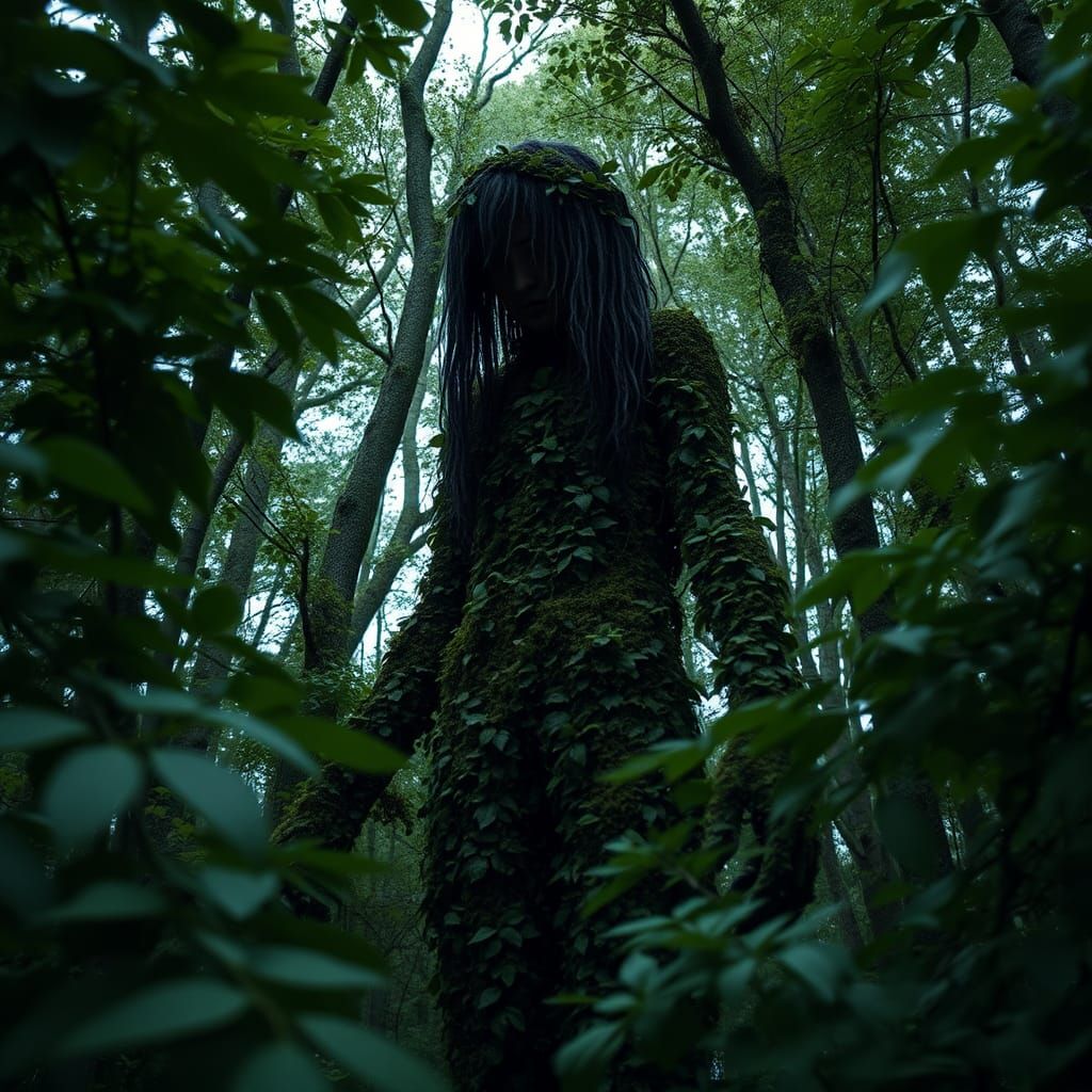 Ghillie Dhu: Camouflaged Figure in Celtic Forest