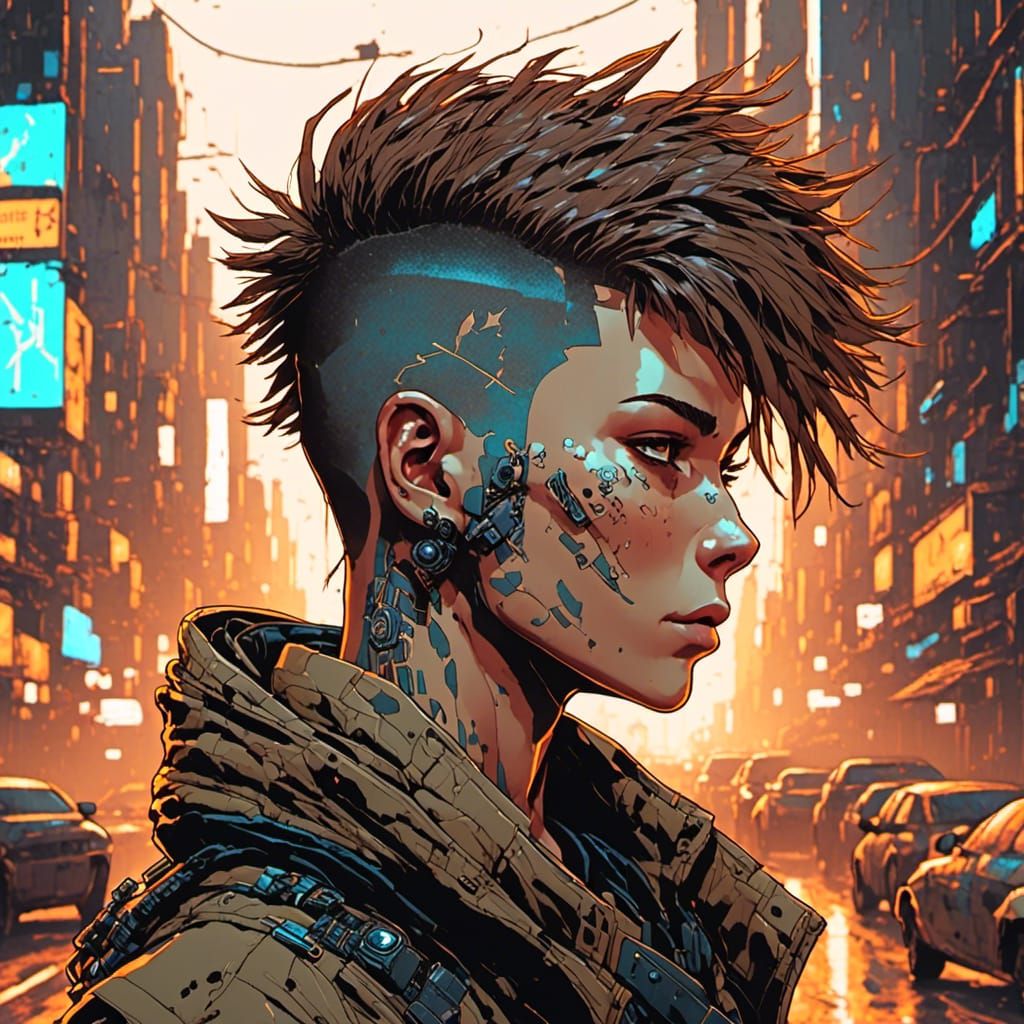 Cyborg Punk Freedom Fighter Portrait in Cyberpunk Style