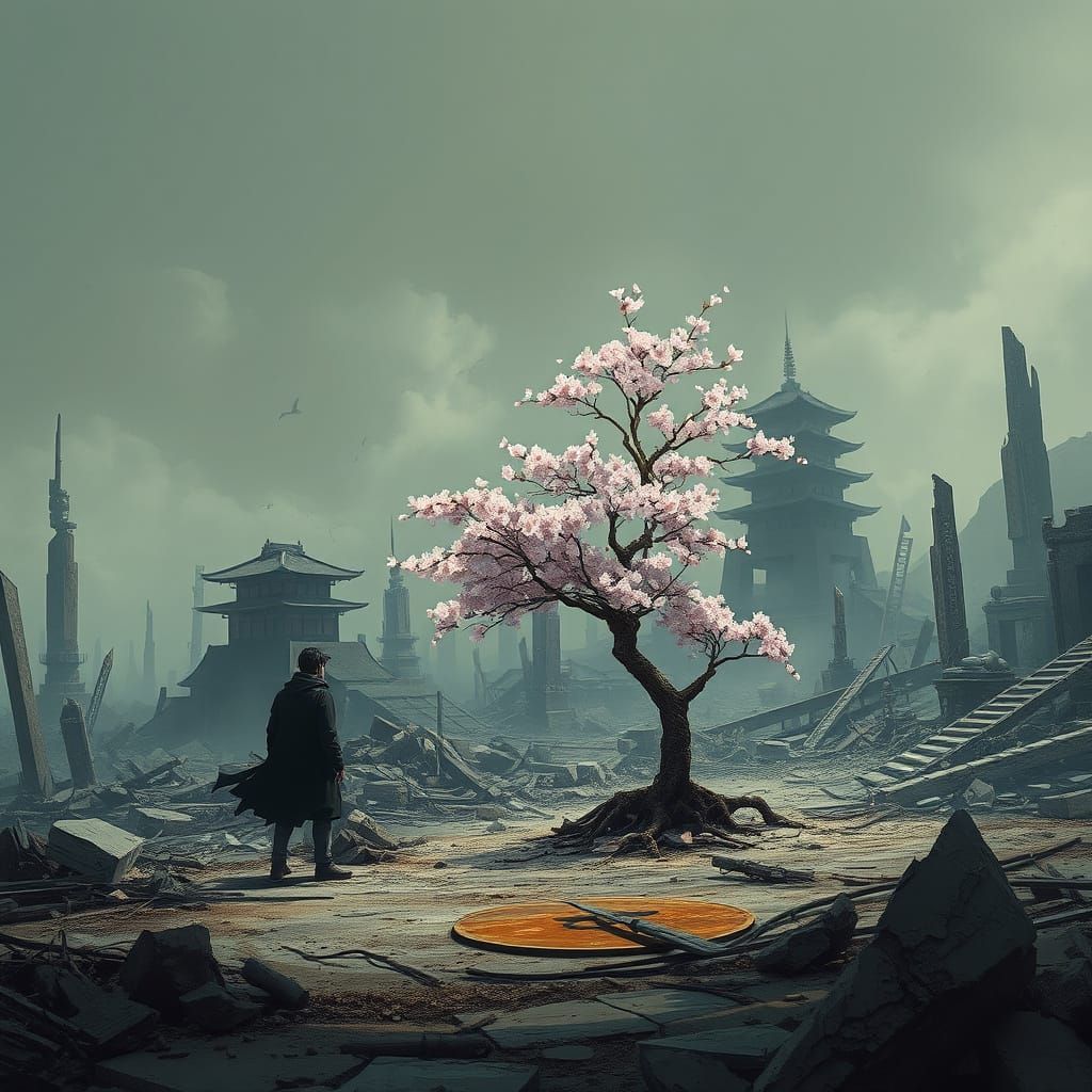 Post-Apocalyptic Japan: Last Sakura Bloom Amidst Ruins