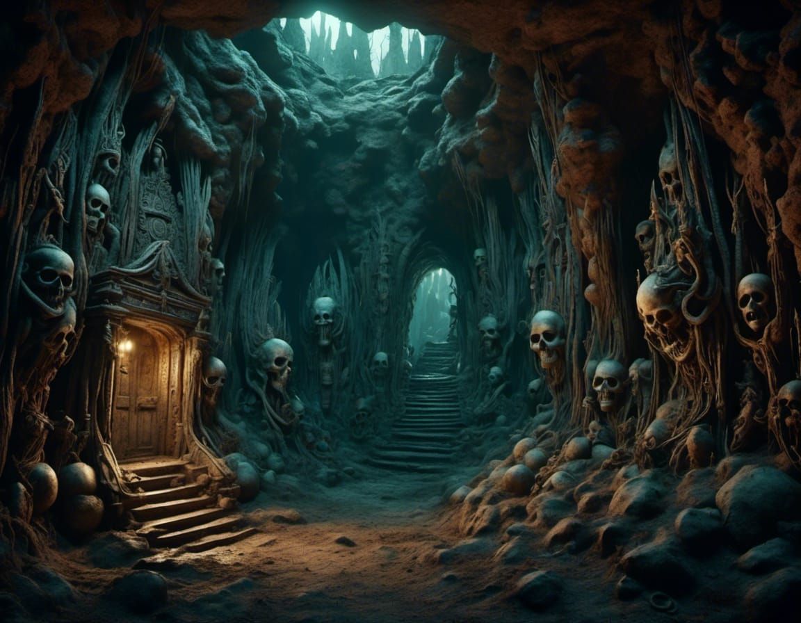 <lora:NC Hyperreal:1.0> <lora:Beauty:1.0> An underground burial chamber for an inhuman race containing strange container...