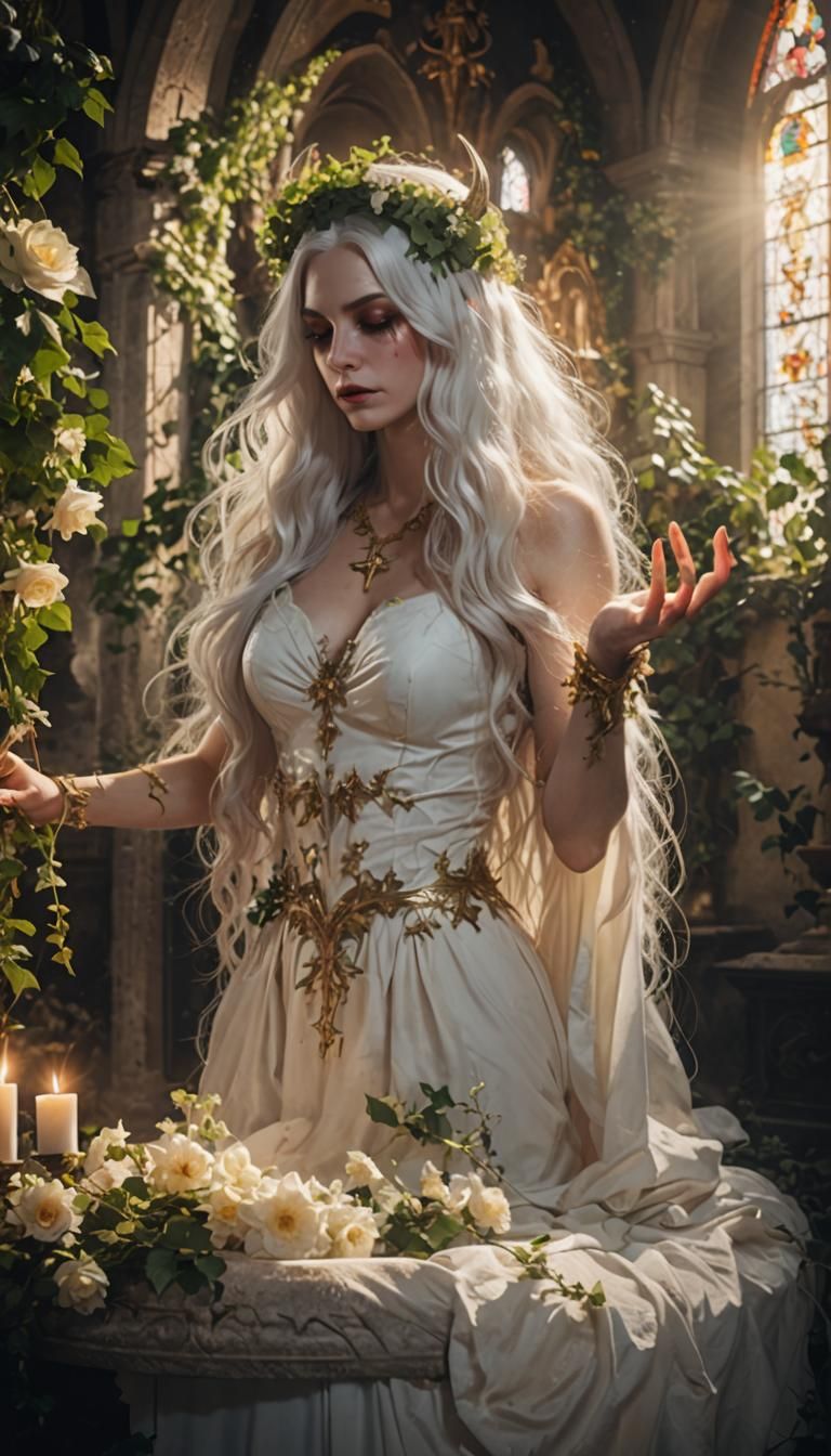 Enchanting Female Demon Illuminated by Divine Golden Light