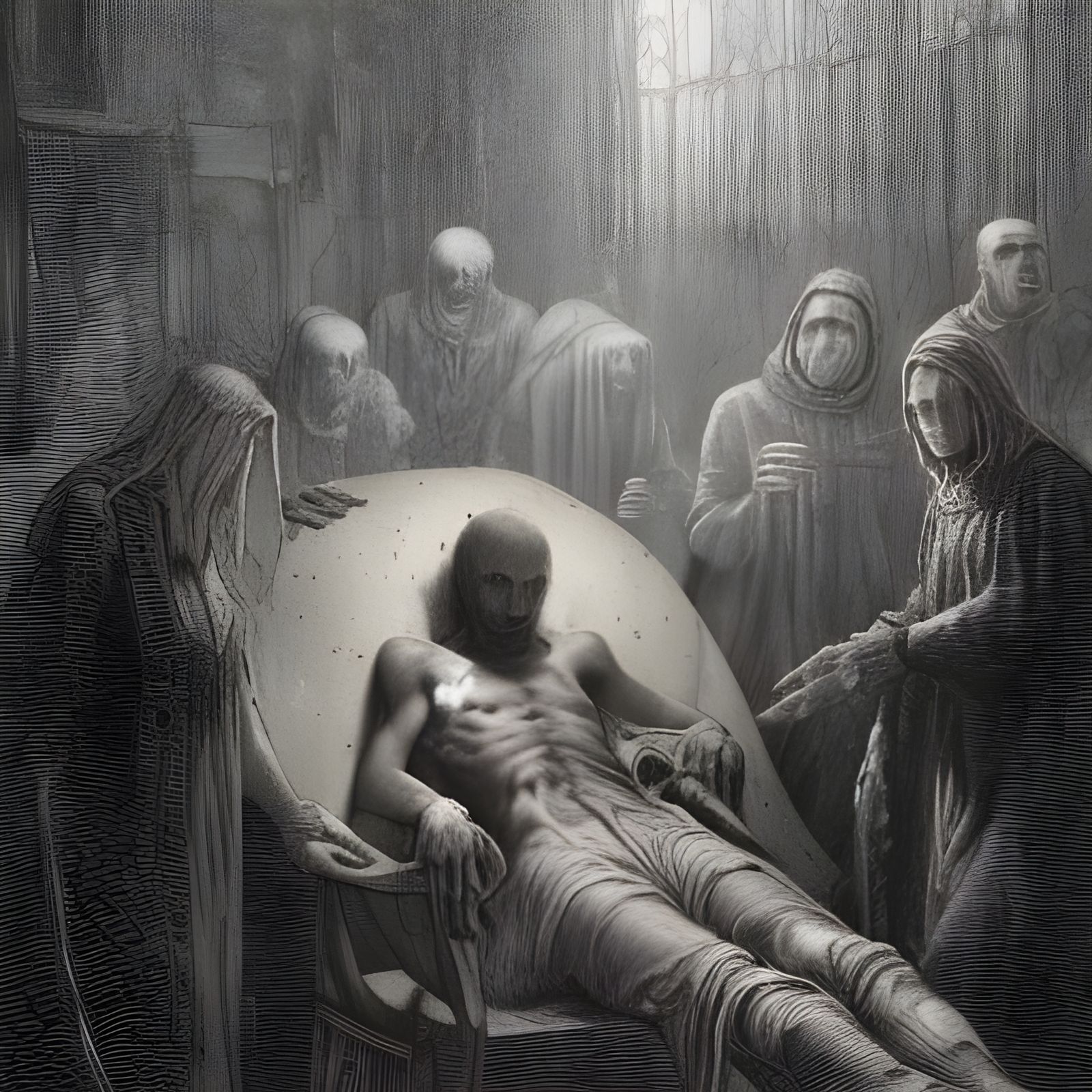 Horrific Medieval Headache Cure in Doré Style