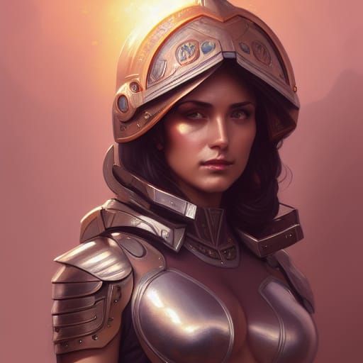Female Secret Agent in Roman Armor, Detailed Portrait
