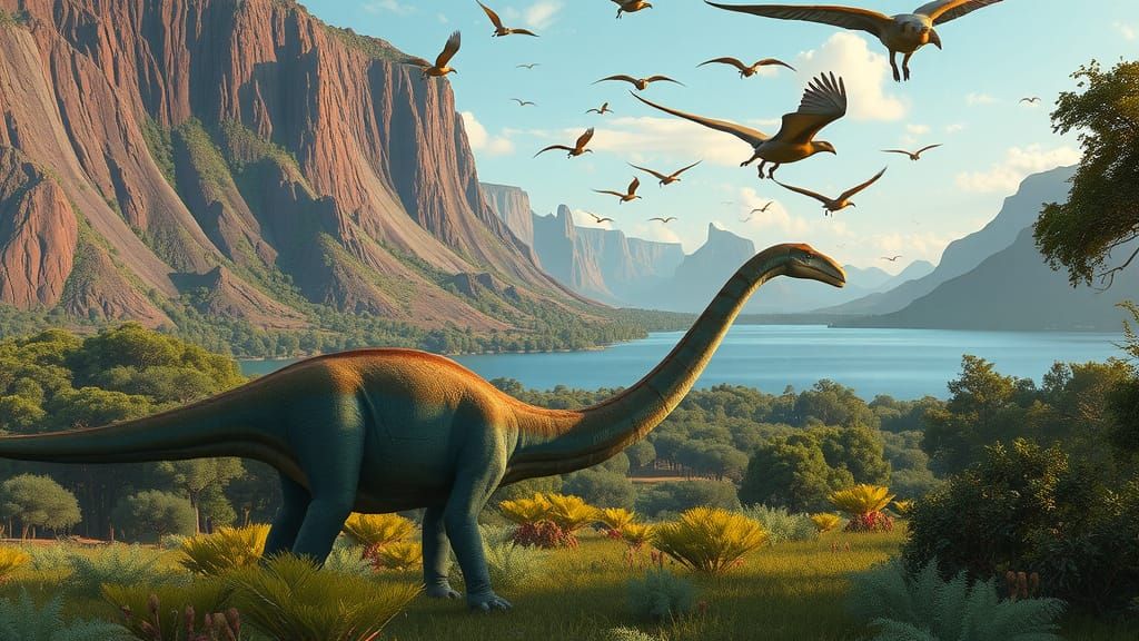 Sauropod Dinosaur in Jurassic Forest Landscape
