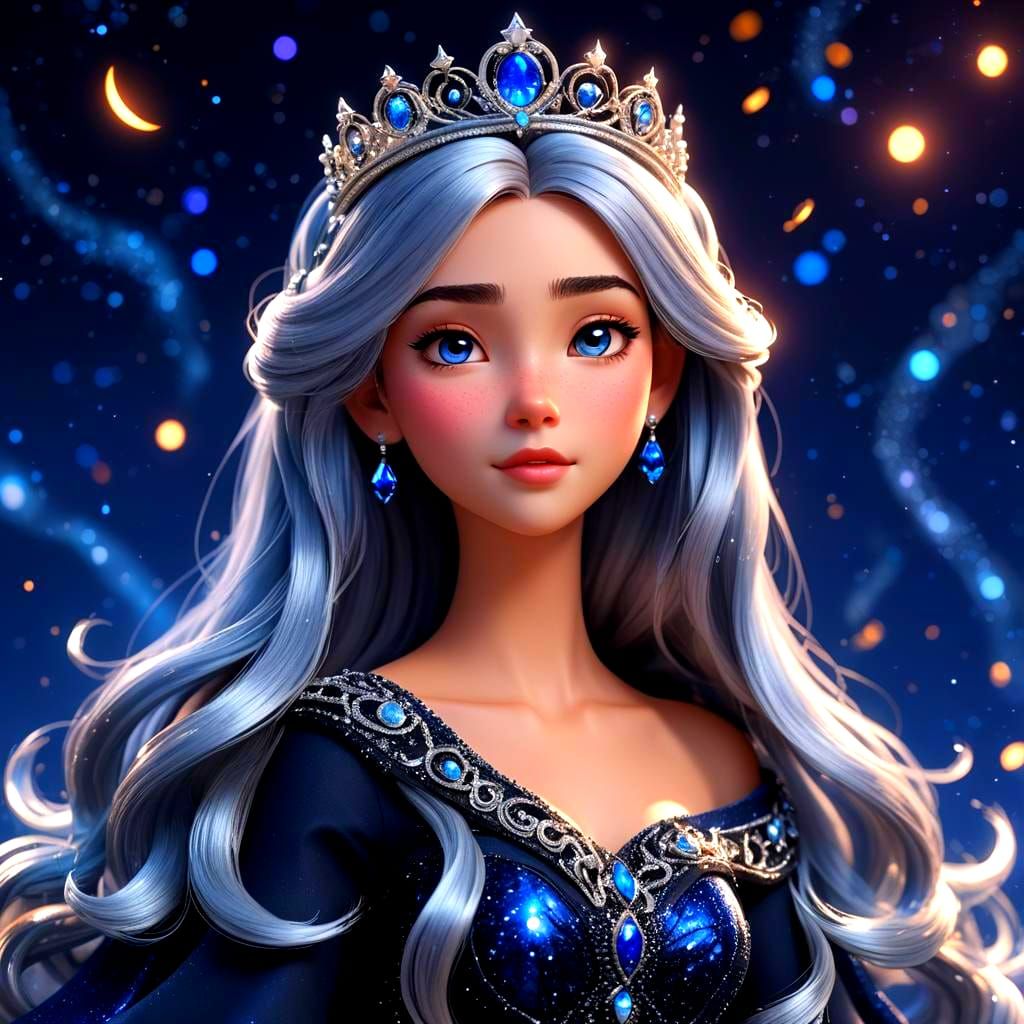 Shy Princess with Blue Fire, 3D Digital Art