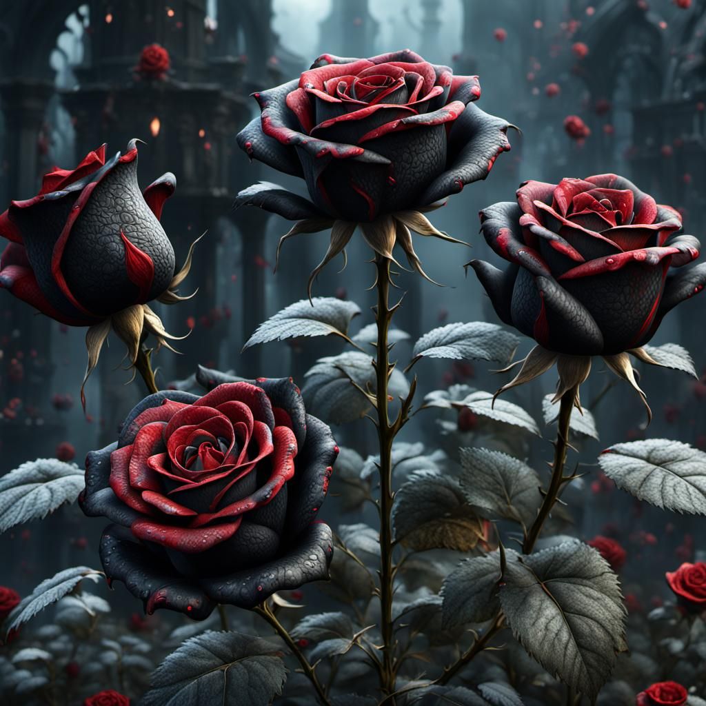 Fantastical Red and Black Roses in Detailed Matte Painting